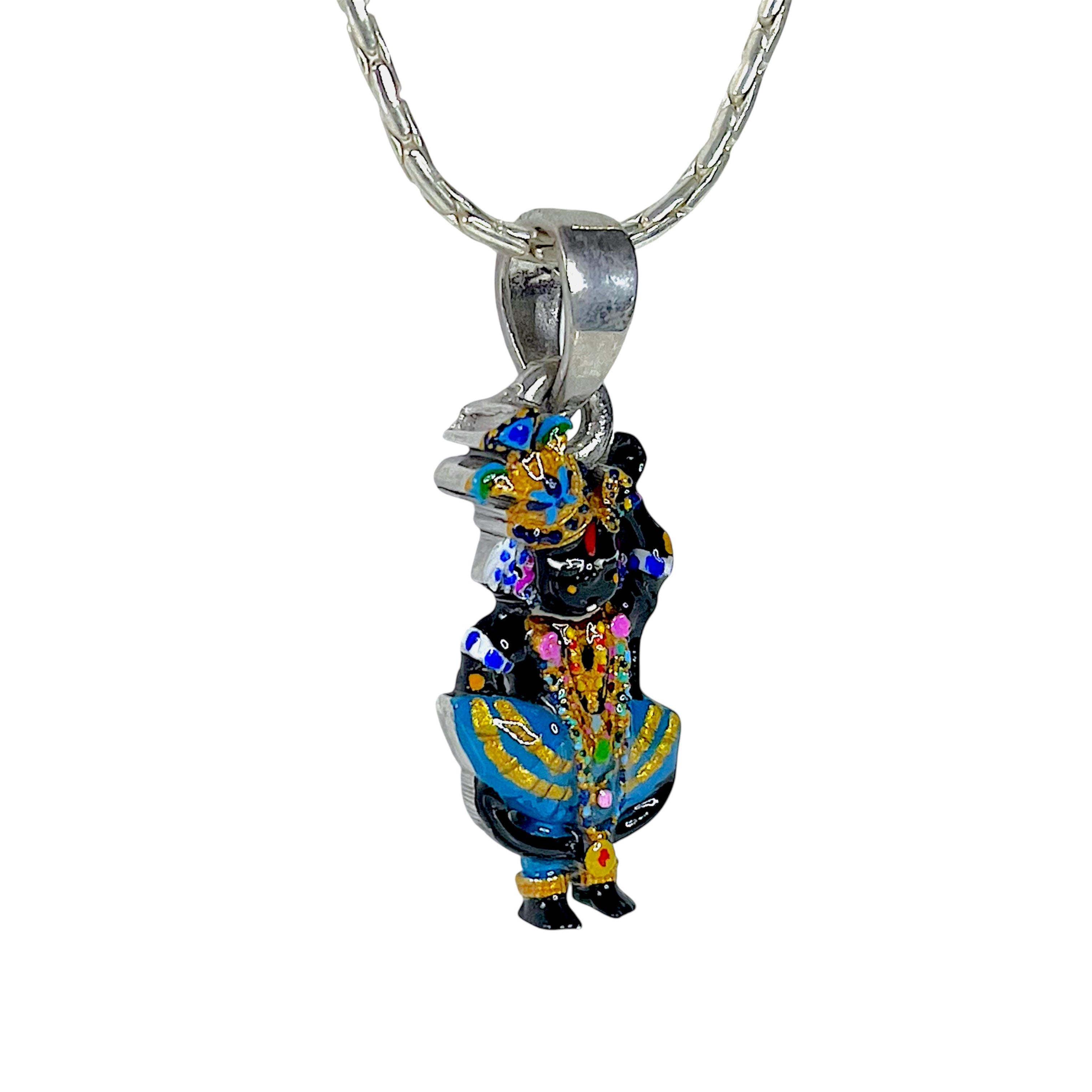 925 Sterling Silver Shri Girdhar Lal Ji Pendant with Meena Work | Divine Krishna Locket for Blessings & Devotion
