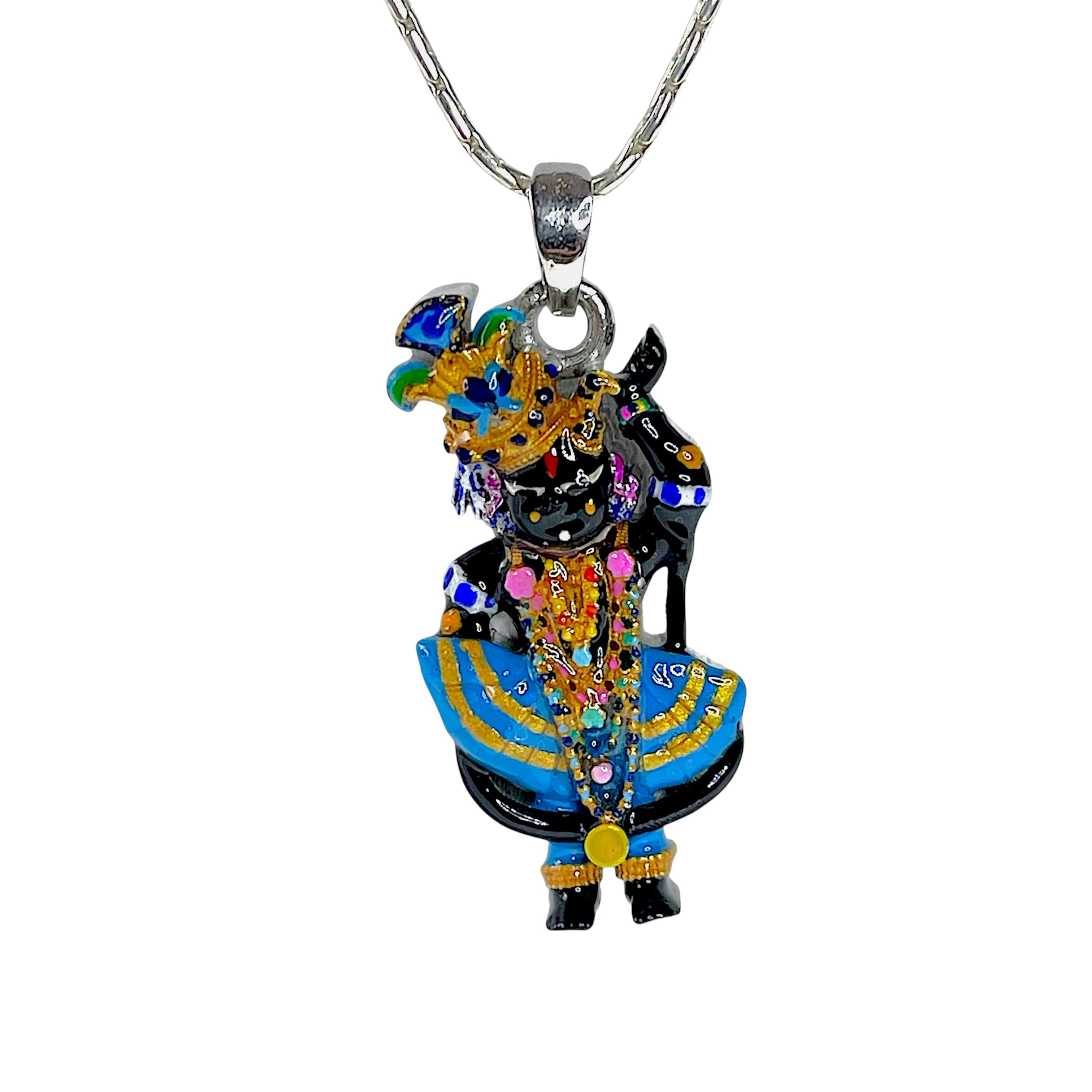 925 Sterling Silver Shri Girdhar Lal Ji Pendant with Meena Work | Divine Krishna Locket for Blessings & Devotion