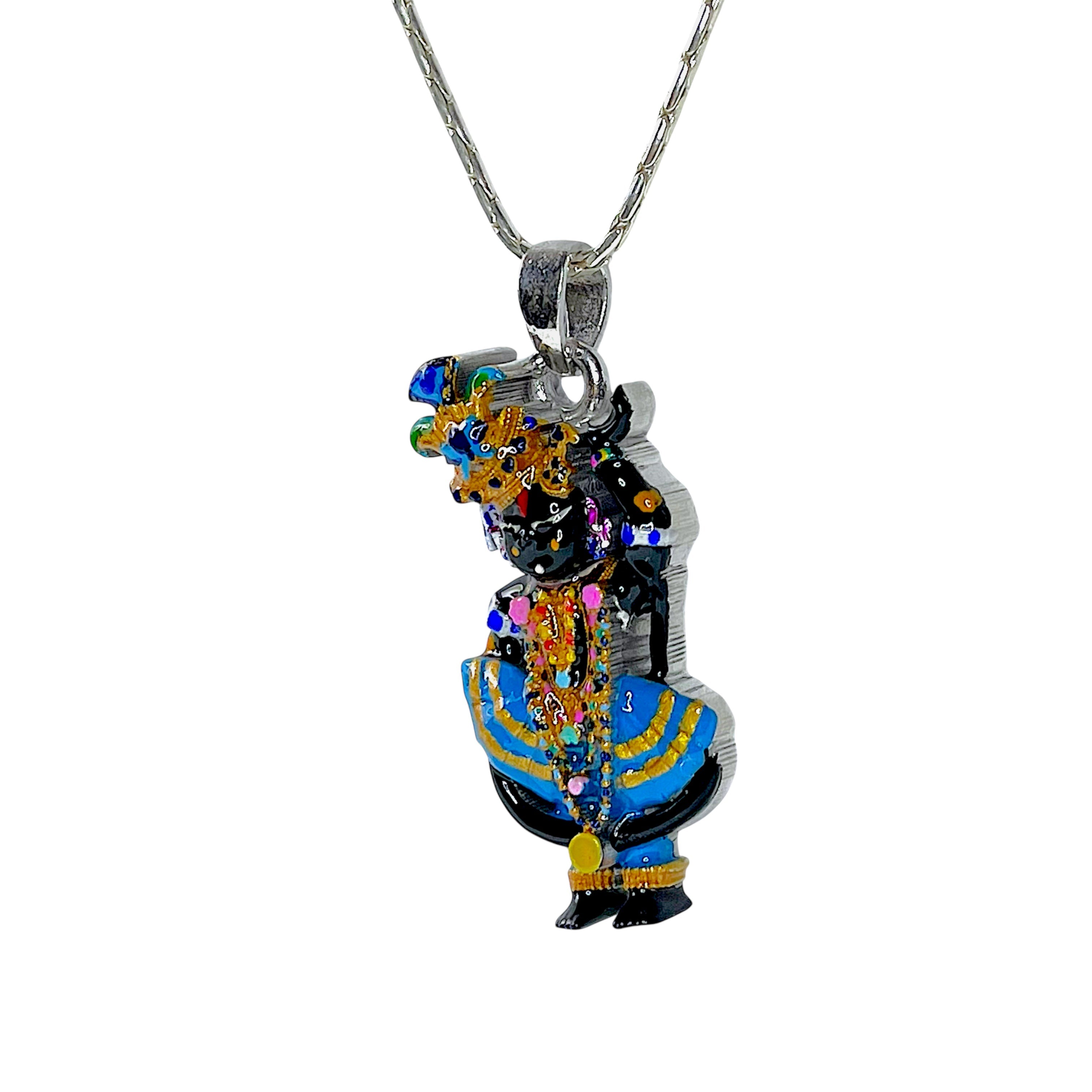 925 Sterling Silver Shri Girdhar Lal Ji Pendant with Meena Work | Divine Krishna Locket for Blessings & Devotion