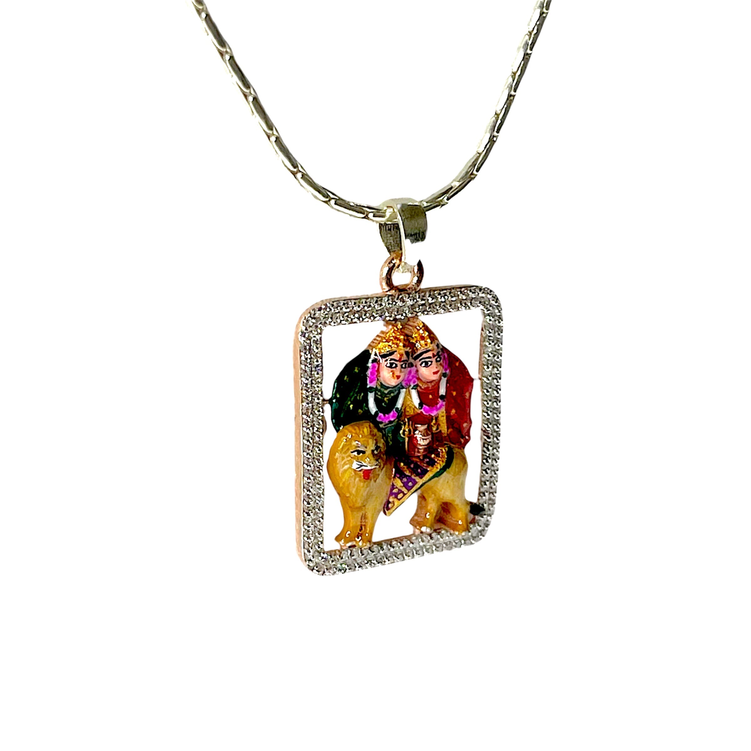 925 Sterling Silver Chamunda Maa Pendant with Premium Mina Work & Diamond Work | Divine Protection Locket for Men & Women