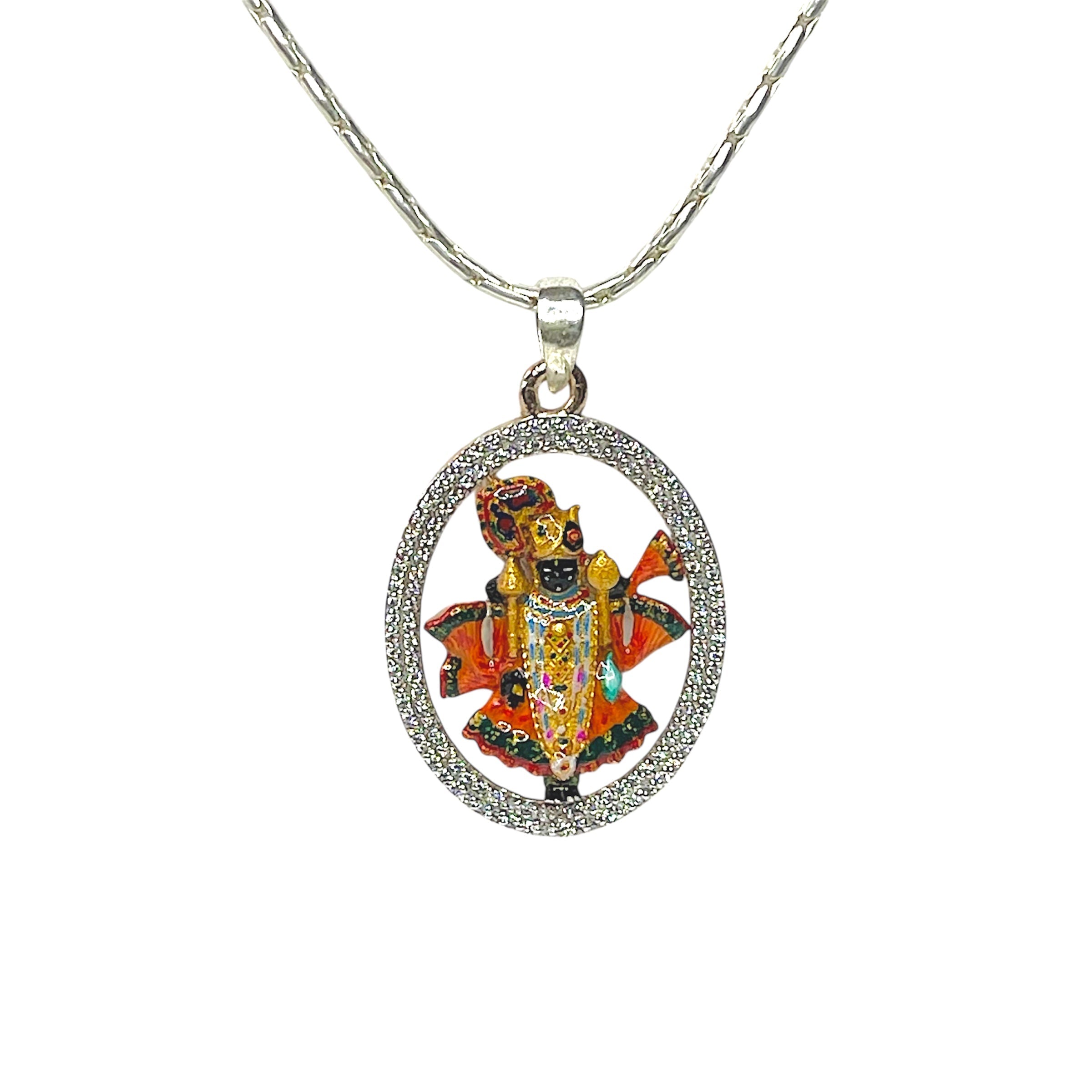 925 Sterling Silver Dwarkadhish Pendant with Premium Mina Work & Diamond Work | Divine Krishna Locket for Men & Women