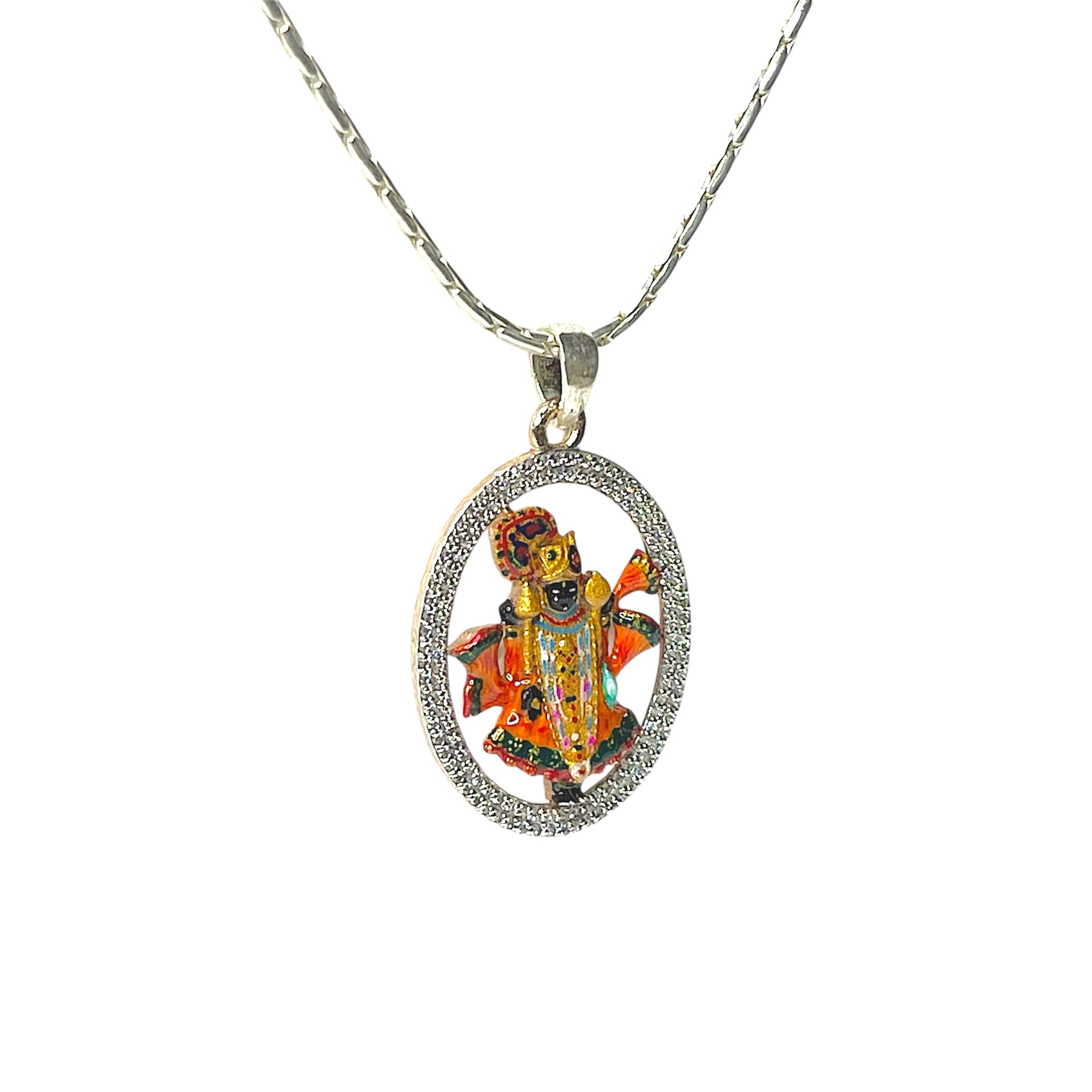 925 Sterling Silver Dwarkadhish Pendant with Premium Mina Work & Diamond Work | Divine Krishna Locket for Men & Women