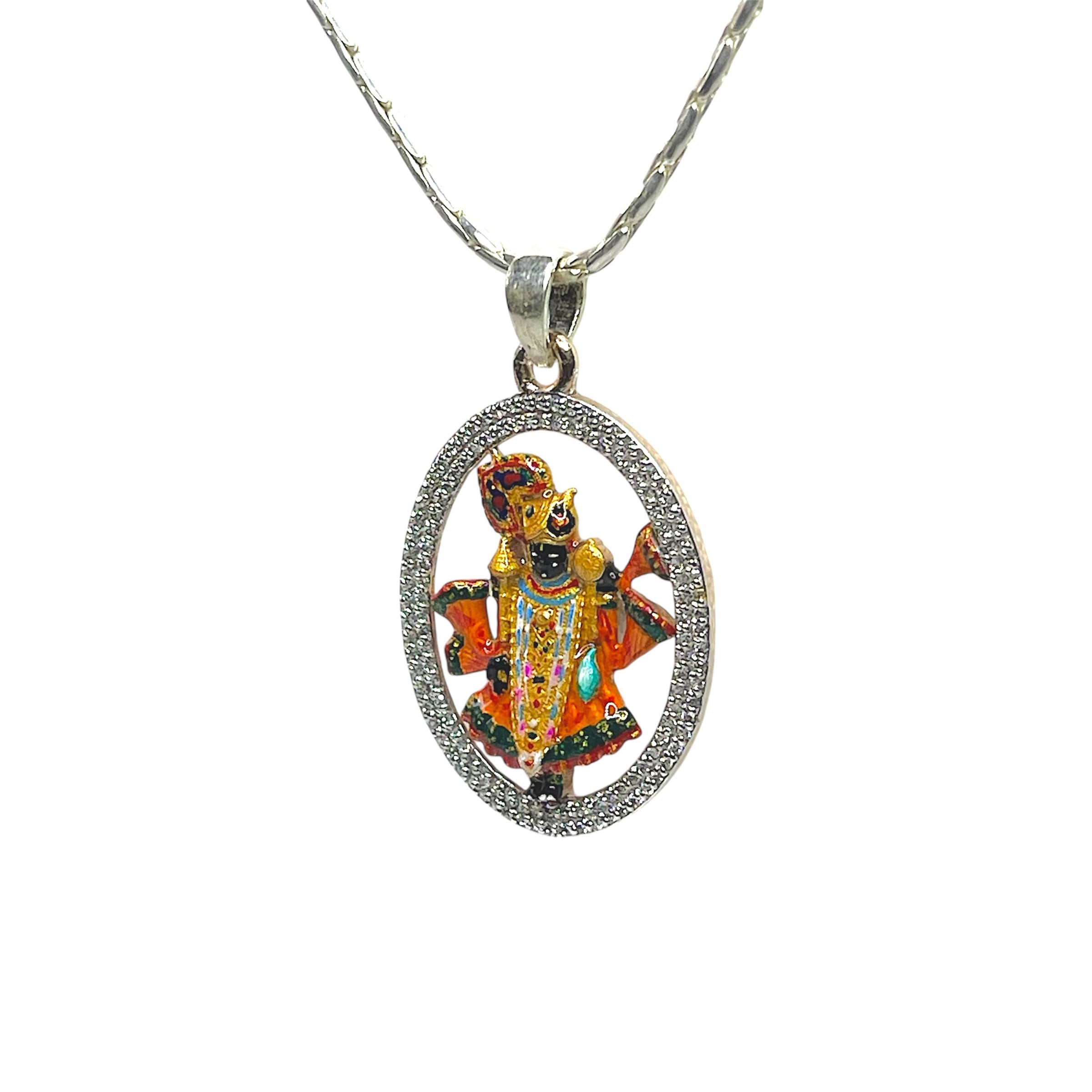 925 Sterling Silver Dwarkadhish Pendant with Premium Mina Work & Diamond Work | Divine Krishna Locket for Men & Women