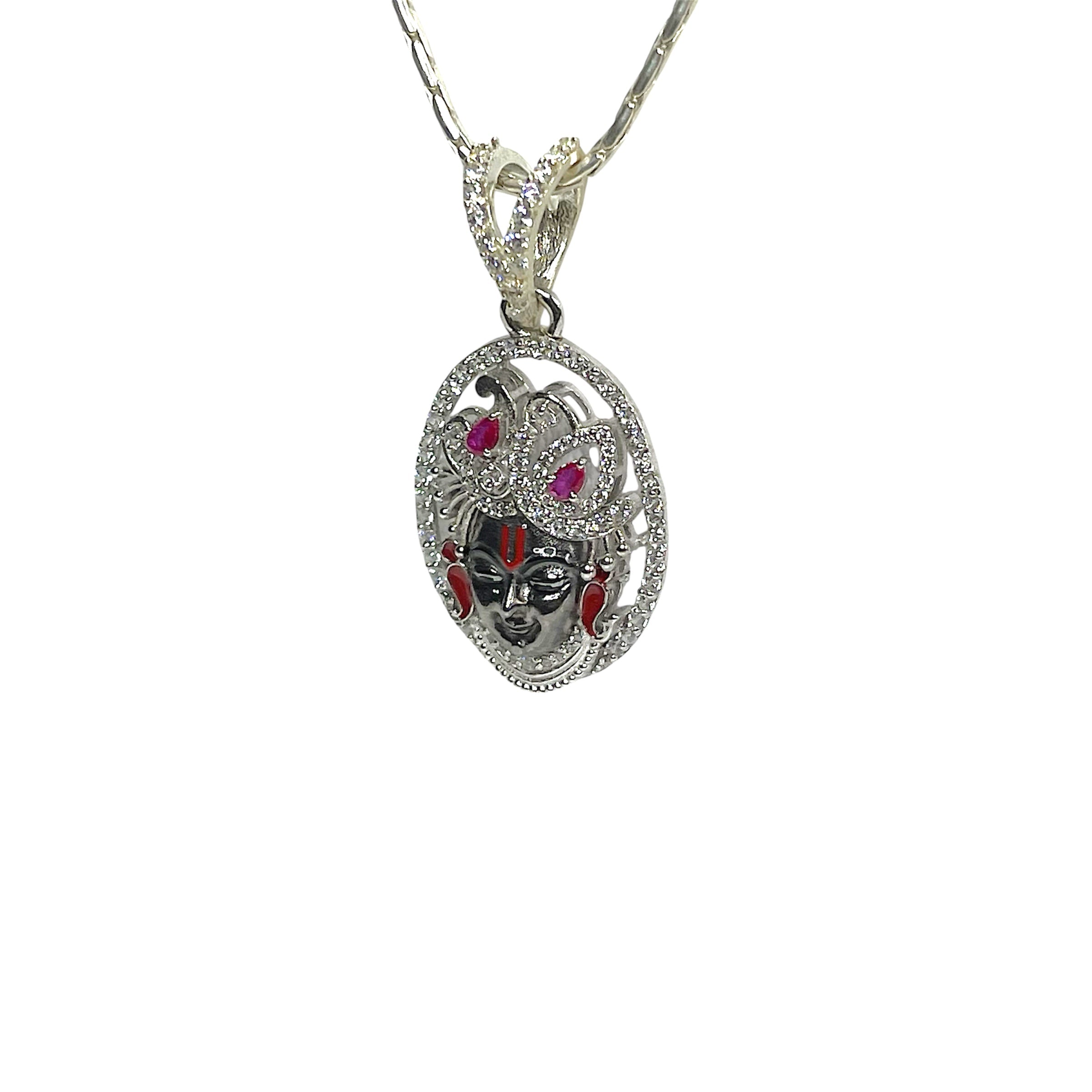 925 Sterling Silver Shrinathji Face Pendant with Premium Mina Work & Diamond Work | Divine Krishna Locket for Men & Women