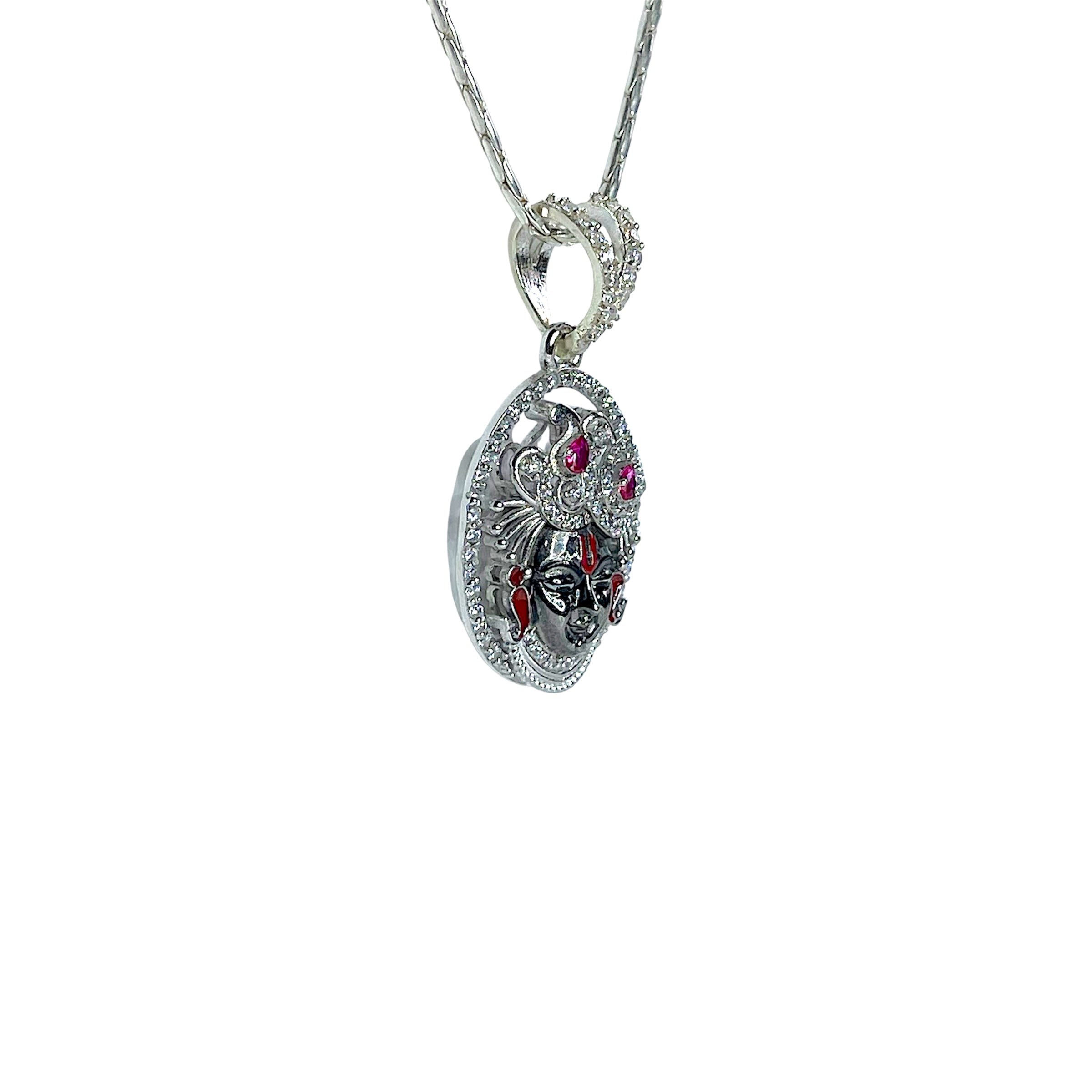925 Sterling Silver Shrinathji Face Pendant with Premium Mina Work & Diamond Work | Divine Krishna Locket for Men & Women