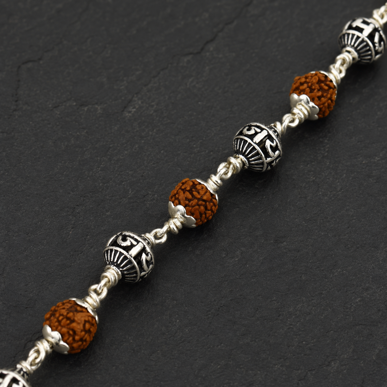 Rudraksha Bracelet with Jay Shree Ram Silver Beads