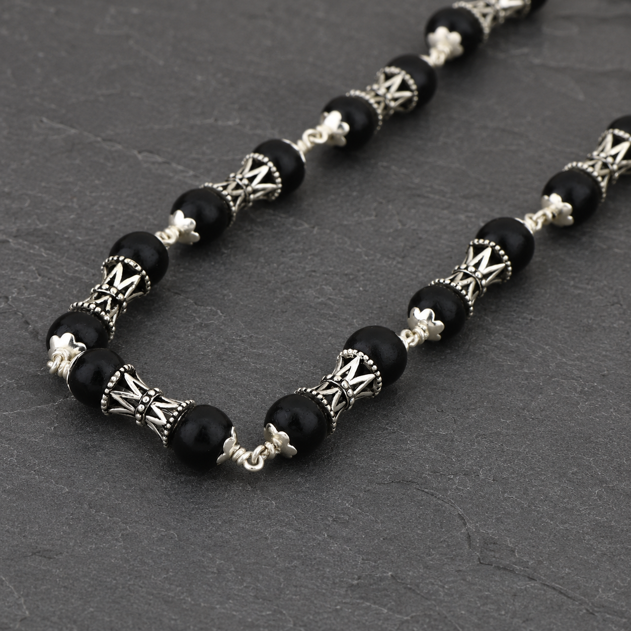 Karungali Mala with 925 Silver Damru Beads – 32 Inch