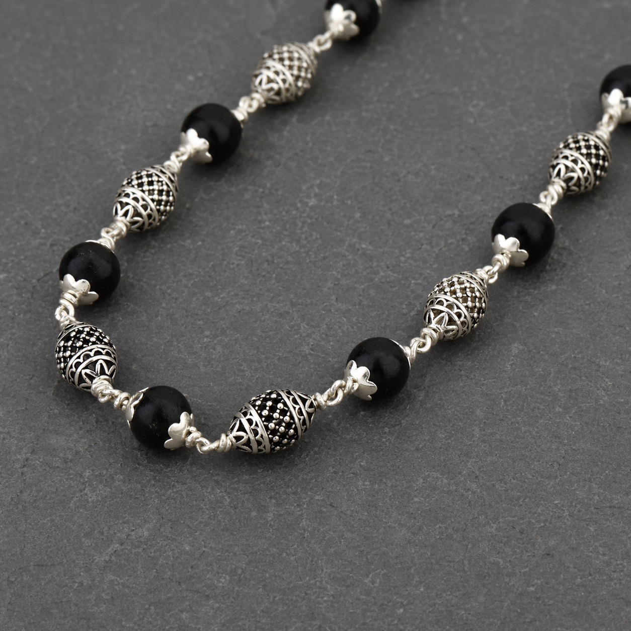 Karungali Mala with 925 Silver Dome Beads – 33 Inch
