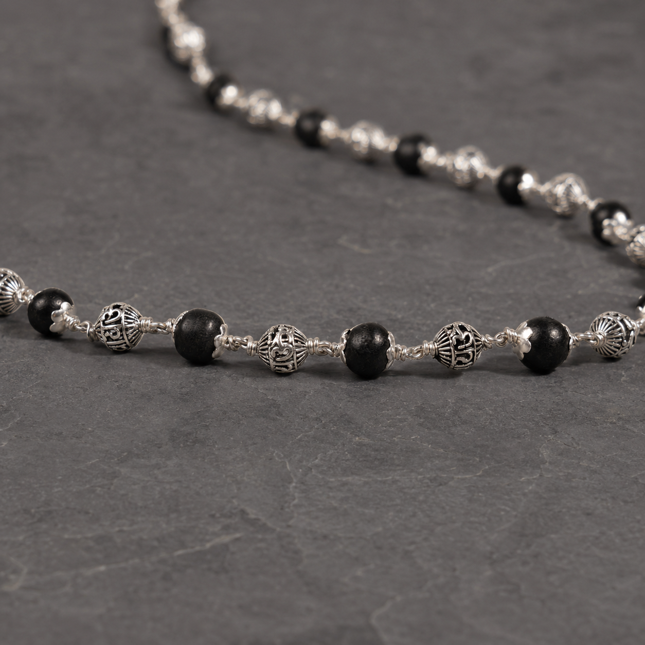 Karungali Mala with 925 Silver Om Namah Shivay Beads