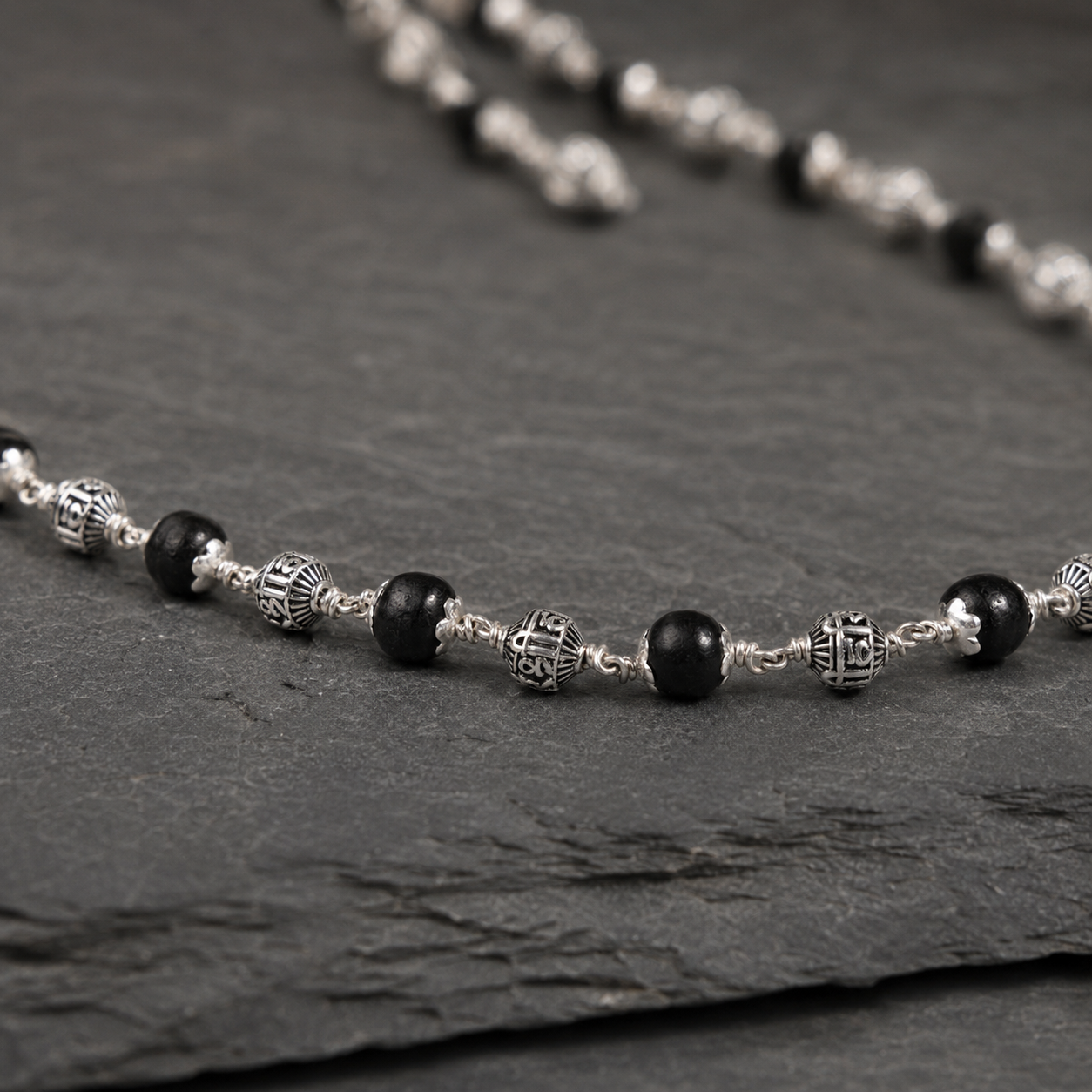 Karungali Mala with 925 silver Shree Hari beads