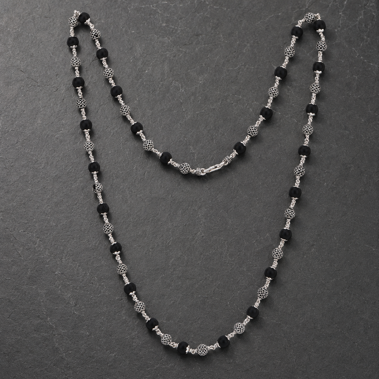 Unisex Karungali mala in 925 silver lifestyle styling