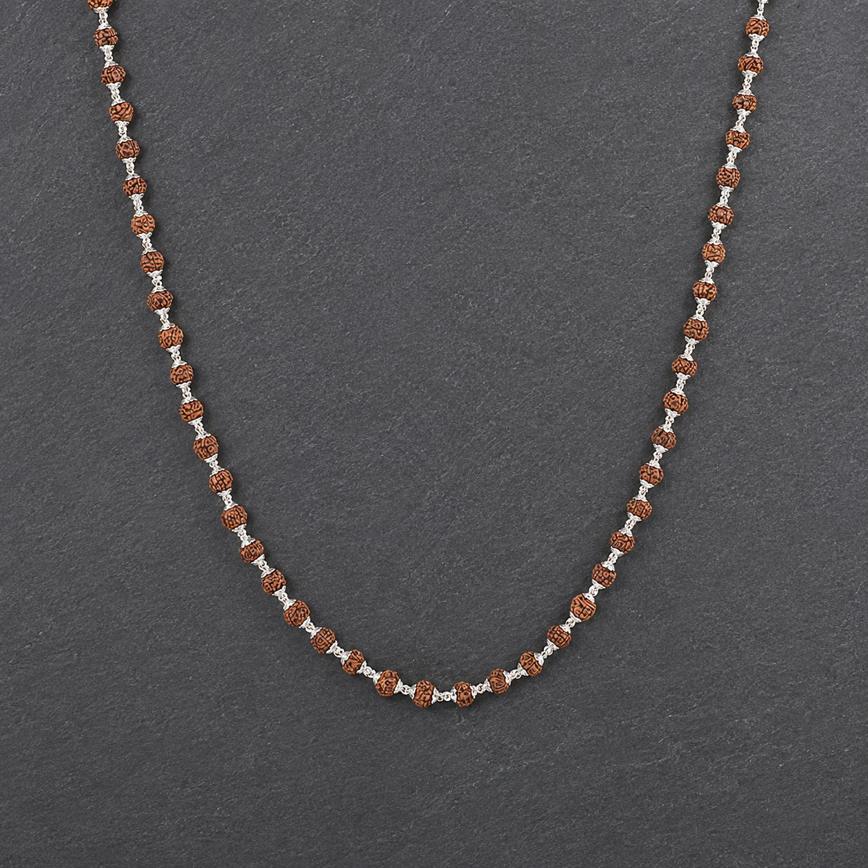 925 Silver 5 Mukhi Rudraksha Mala for Men – 54 Beads