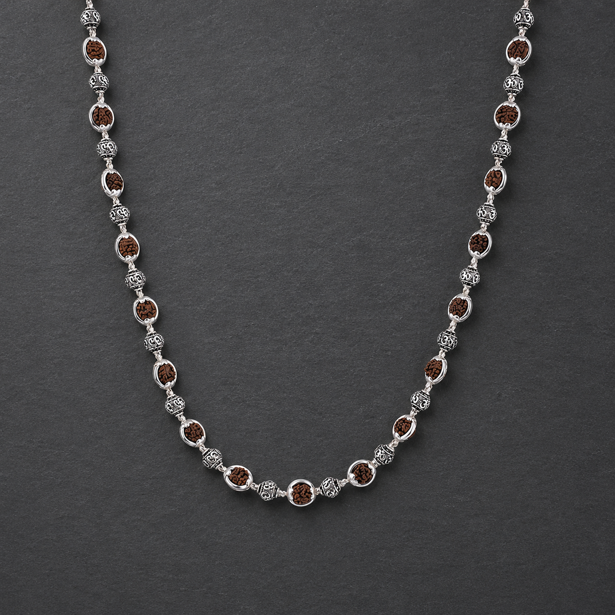 Man wearing premium 925 silver Rudraksha Mala