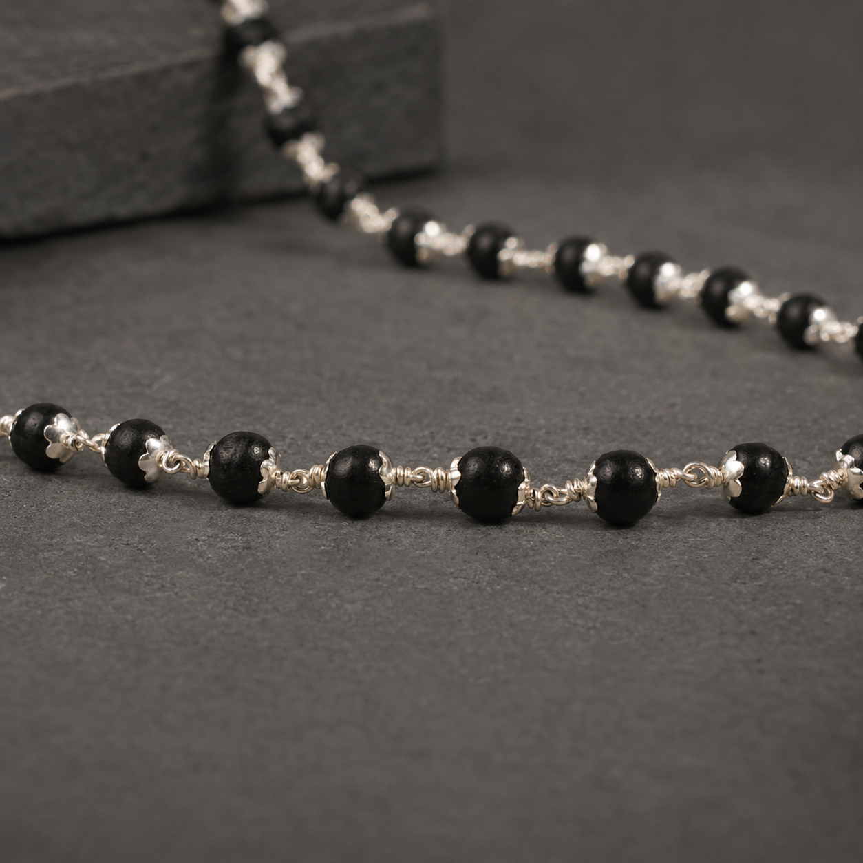 Natural Karungali Mala with 925 Silver Wire – 54 Beads