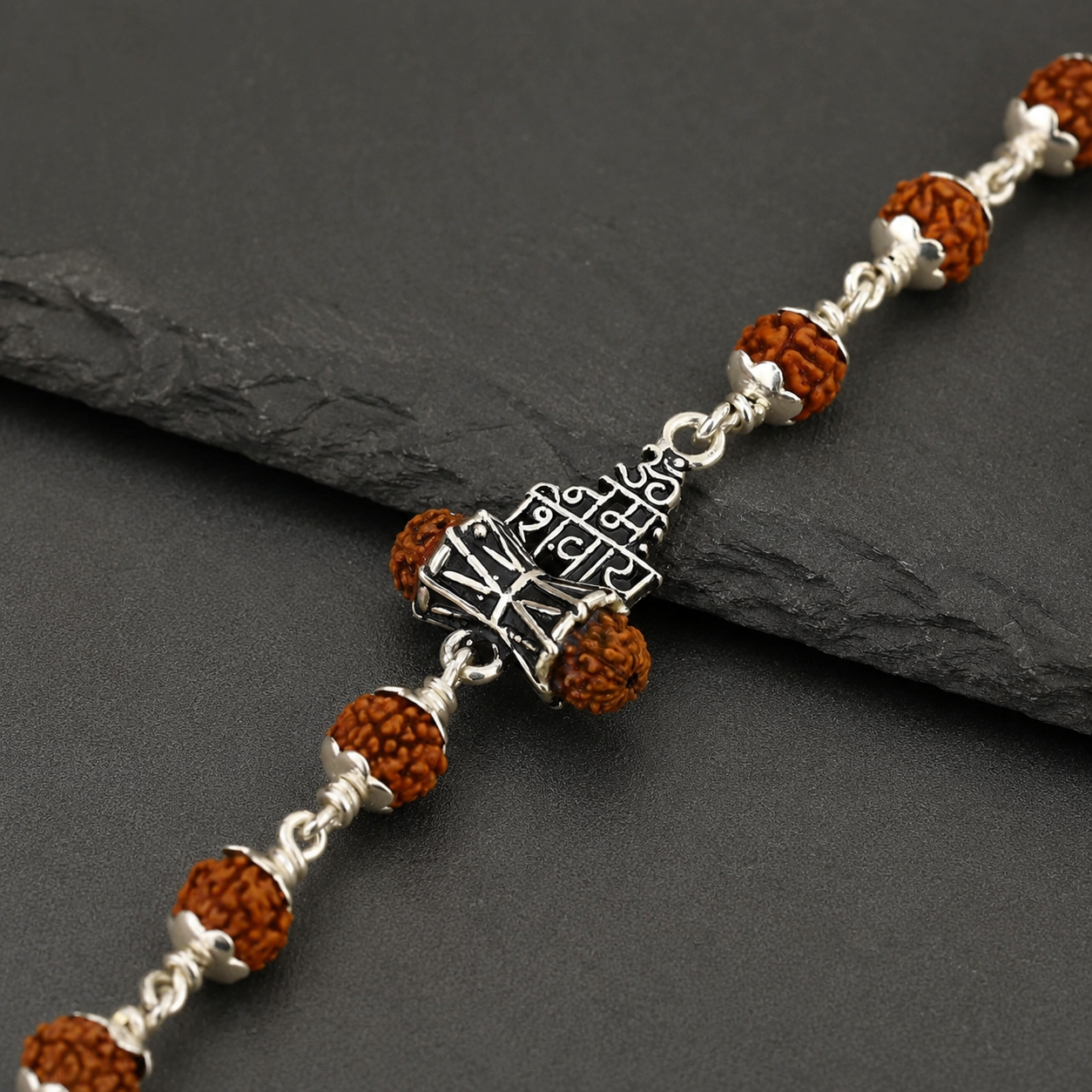 Om Namah Shivaya Rudraksha Bracelet in 925 Sterling Silver