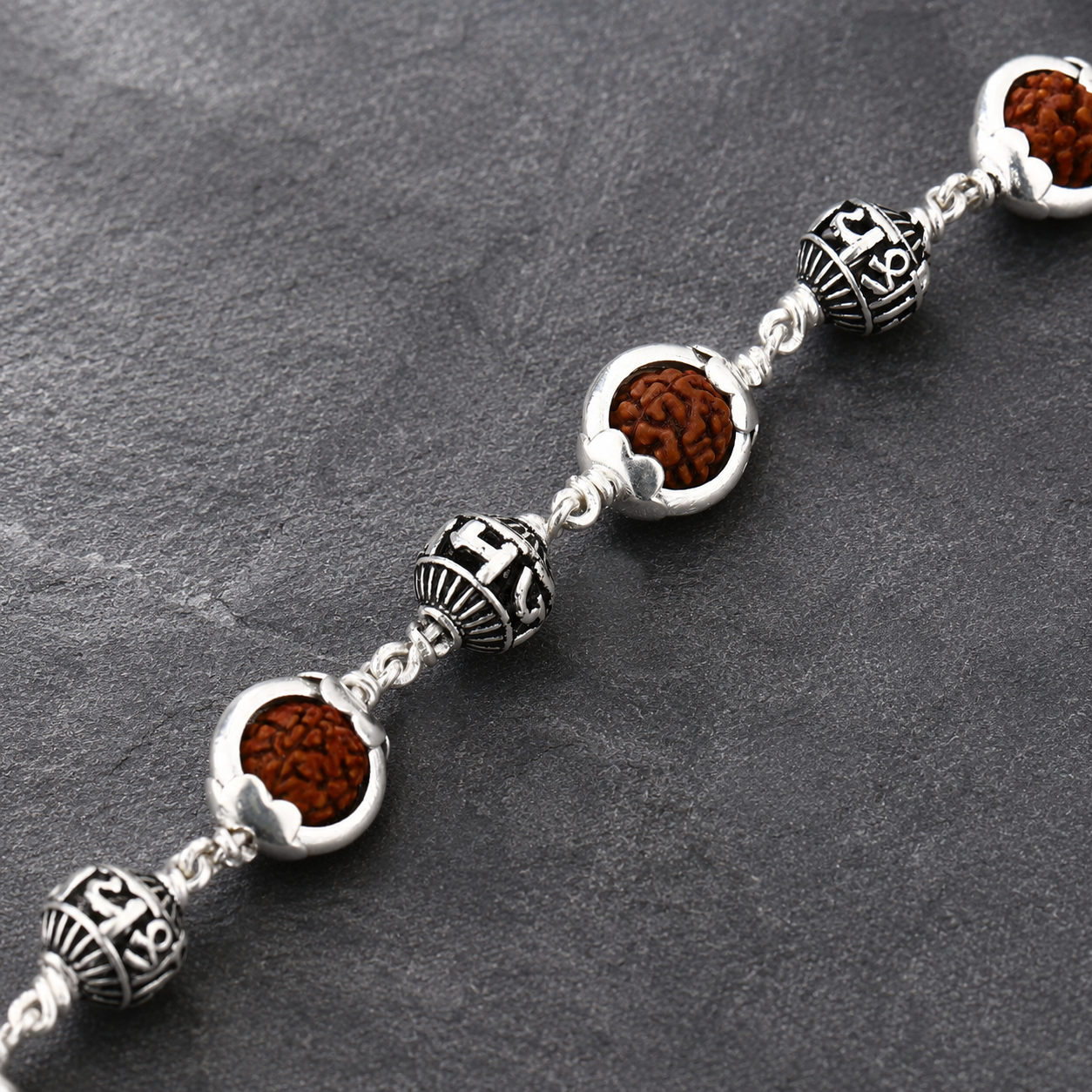 Rudraksha Bracelet with Jay Shree Ram 925 Silver Beads
