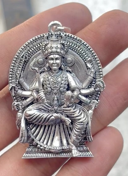 Kodungallur Bhagavathy Amma Pendant 925 Sterling Silver | Kerala Devi Shakti Protection Charm | Handmade Spiritual Necklace for Men Women