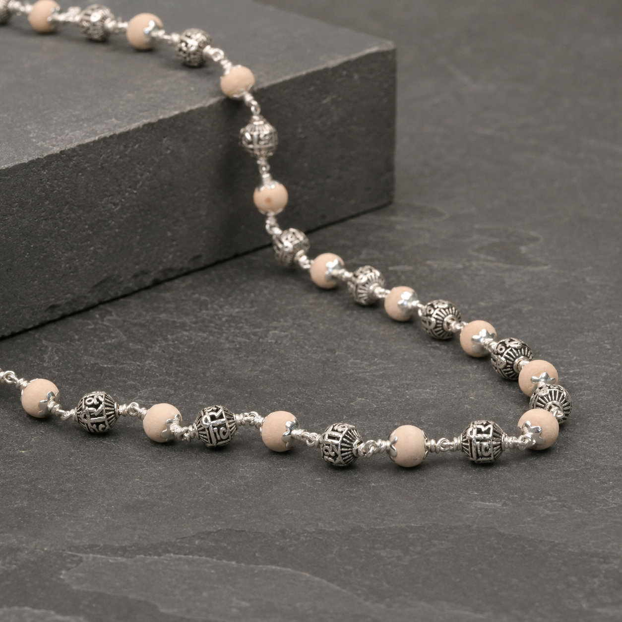 Shree Hari 925 silver beads between natural Tulsi beads