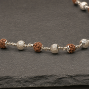 Textured 925 silver CNC beads and Rudraksha craftsmanship close-up