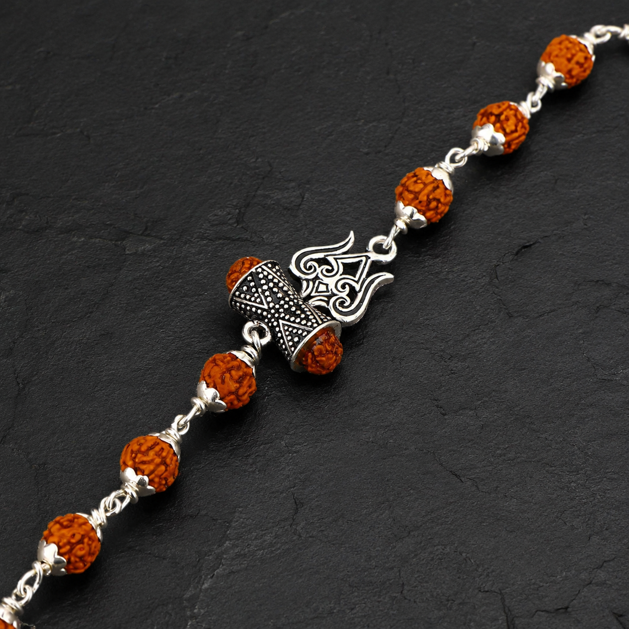 Rudraksha Bracelet with 925 Silver Trishul Damru