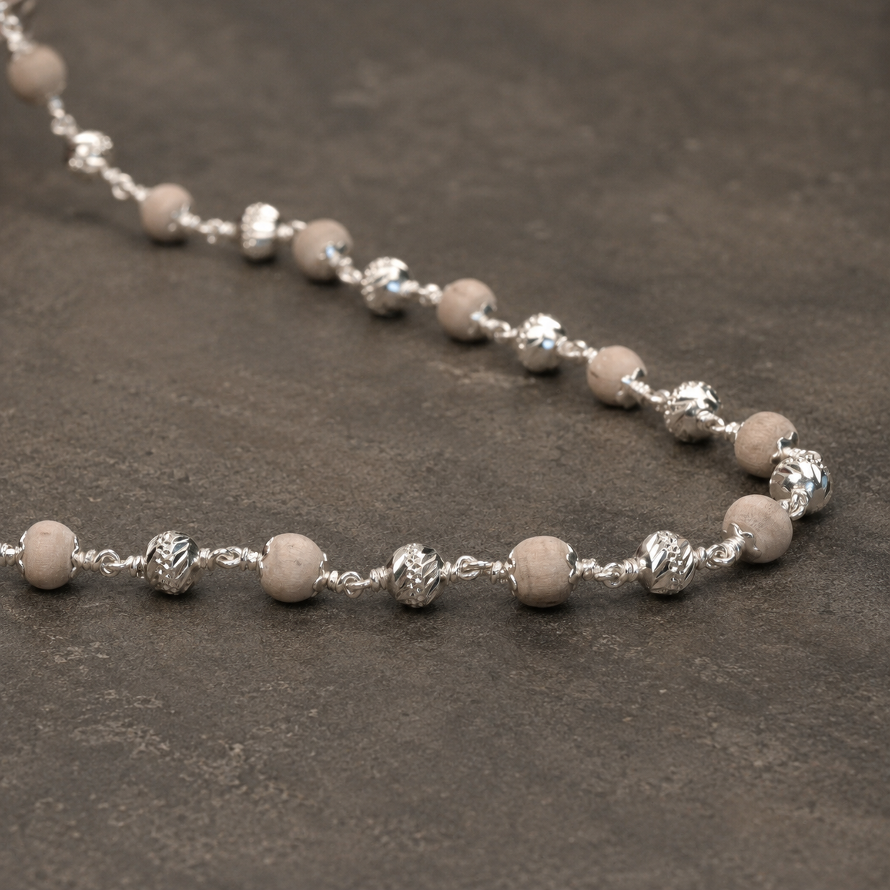 5–6 mm Tulsi Mala with 925 Silver CNC Beads