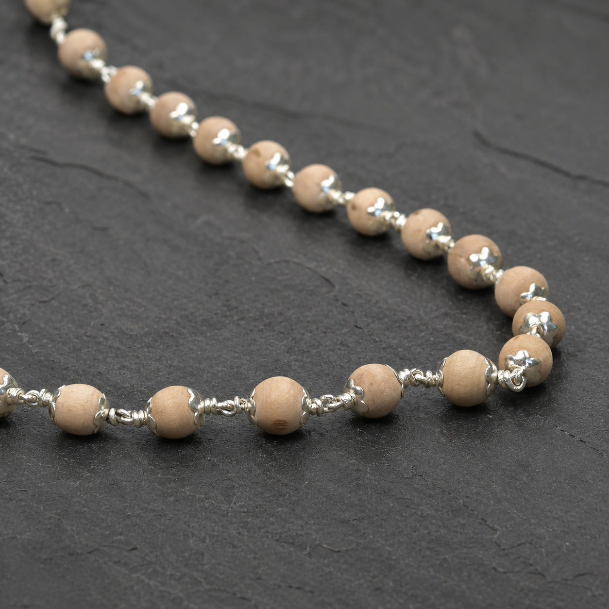 7–8 mm Tulsi Mala with 925 Silver Beads