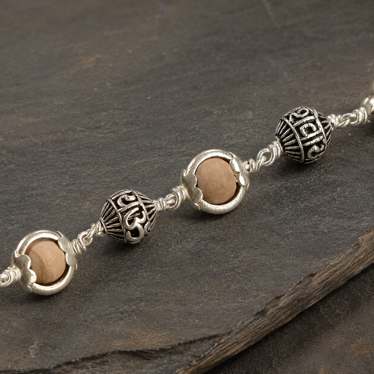 Tulsi Capping Bracelet with 925 Silver Om Namah Shivay Beads
