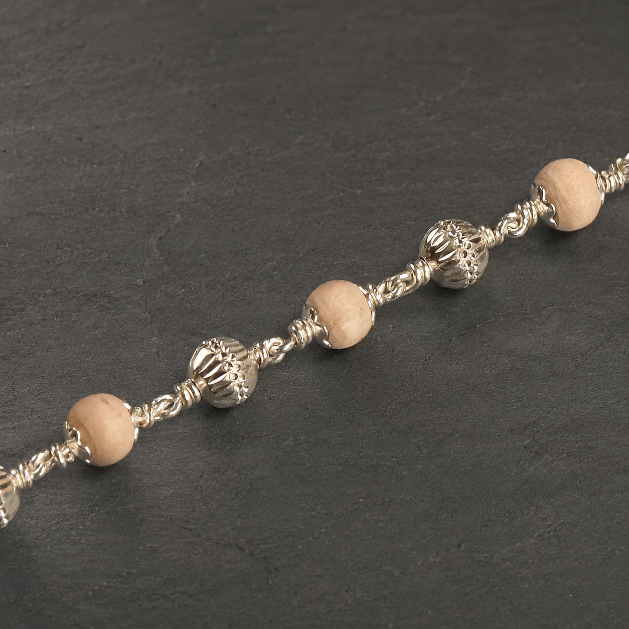 Tulsi Bracelet with 925 Silver CNC Beads