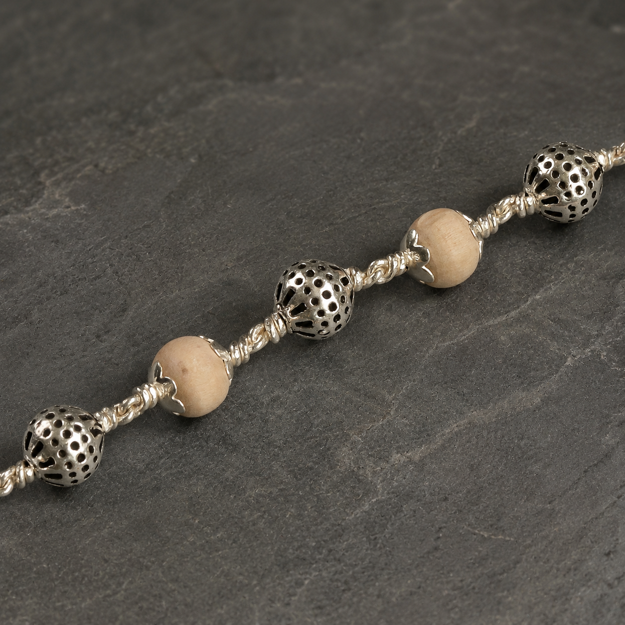 Tulsi Bracelet with 925 Silver Round Beads
