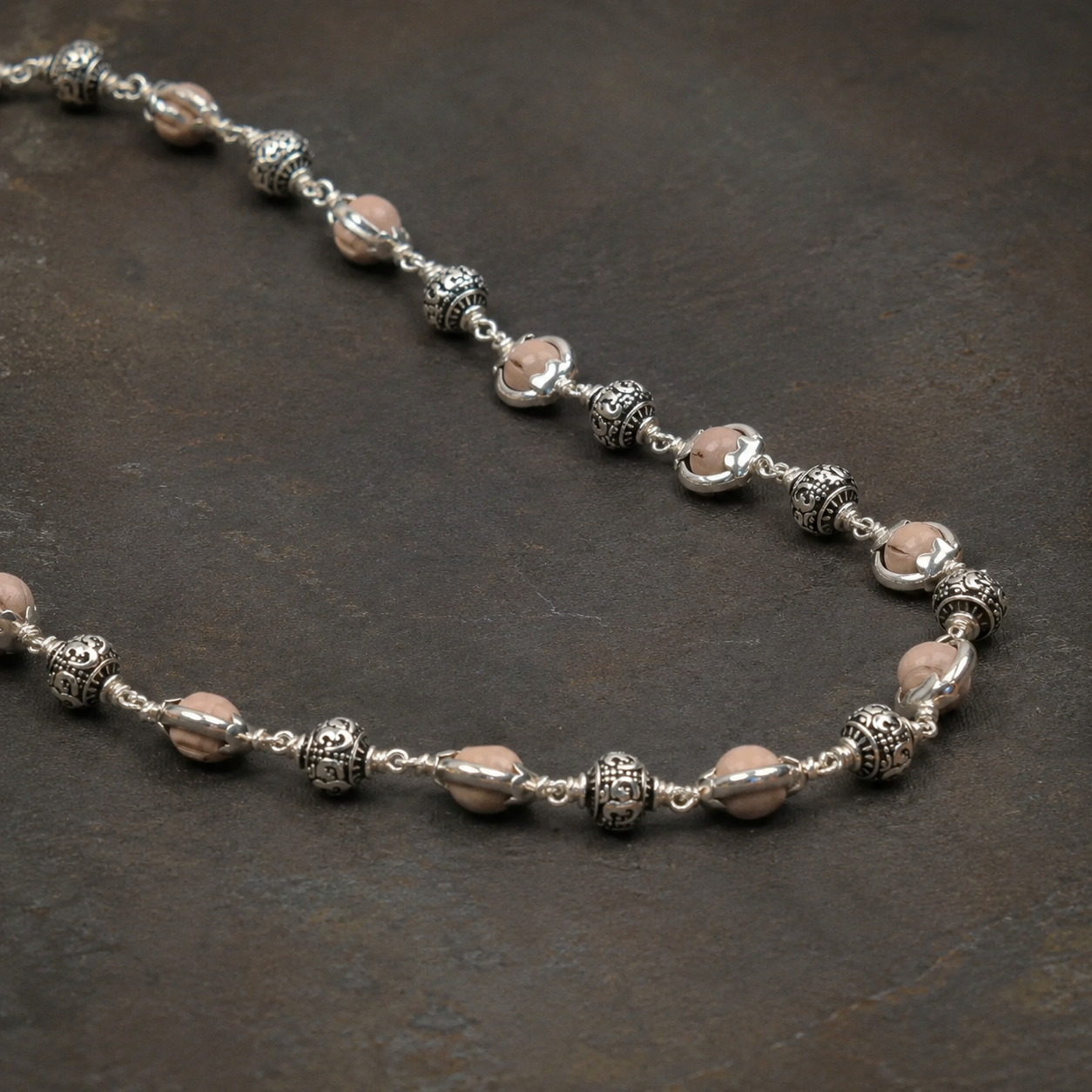 Tulsi capping mala with 925 silver Om beads
