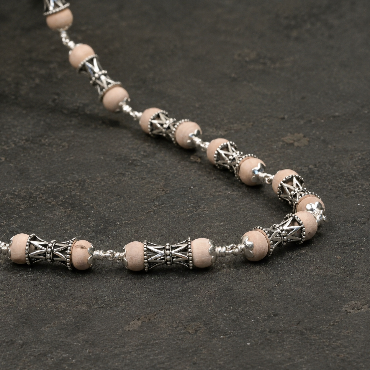 Tulsi Damru Mala with 925 Silver Beads for Japa