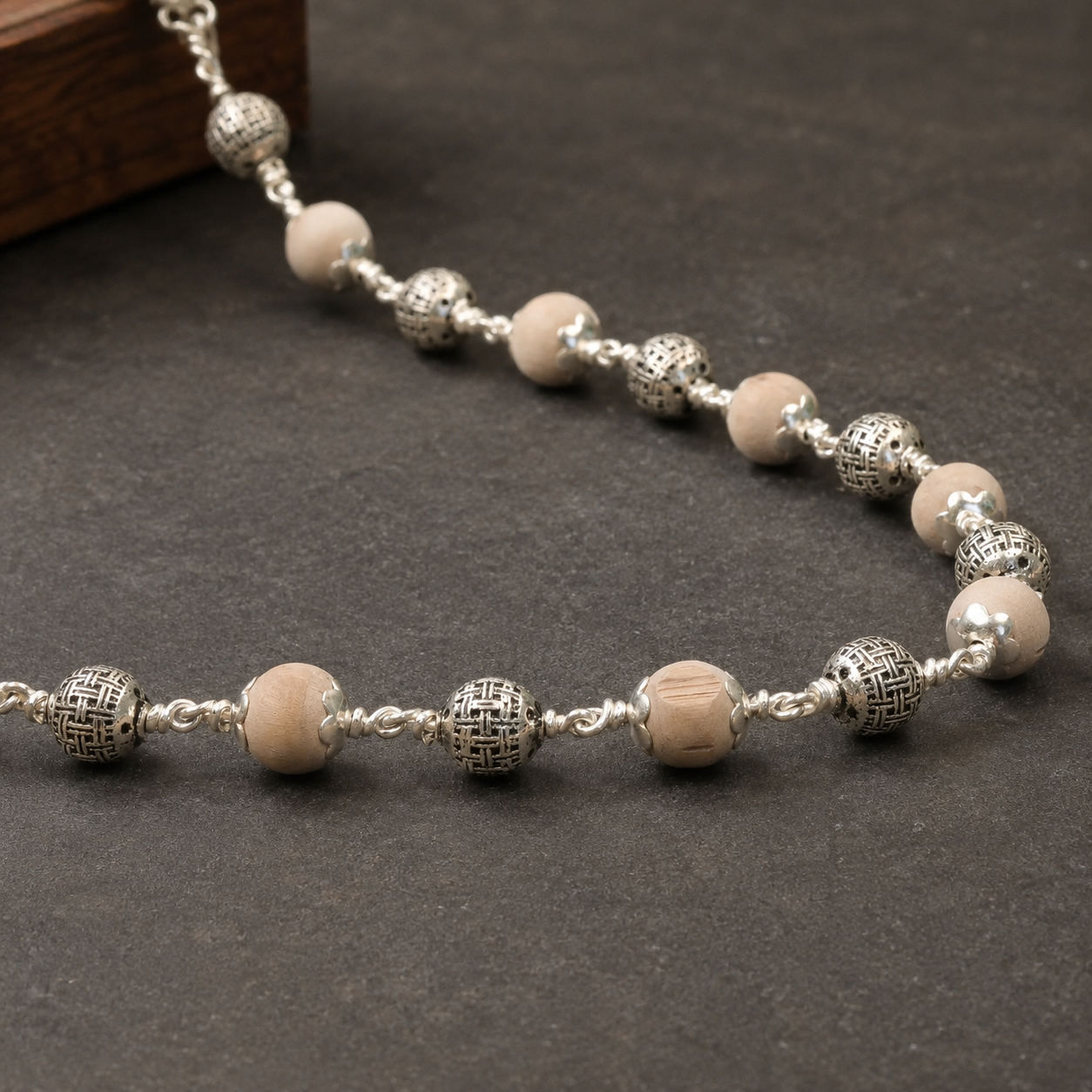 Premium Tulsi Mala with Heavy 925 Silver Beads