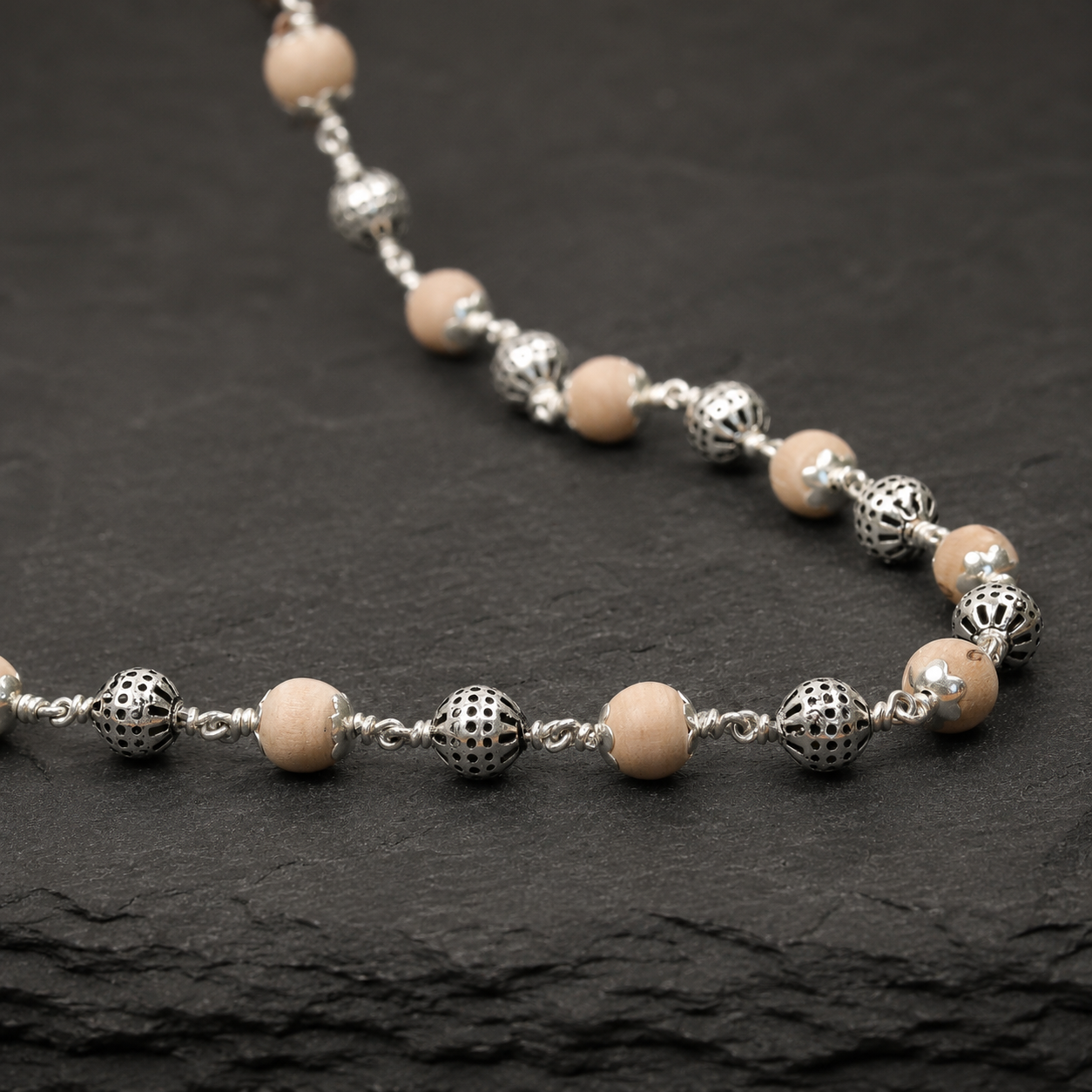Premium Tulsi Mala with Round 925 Silver Beads