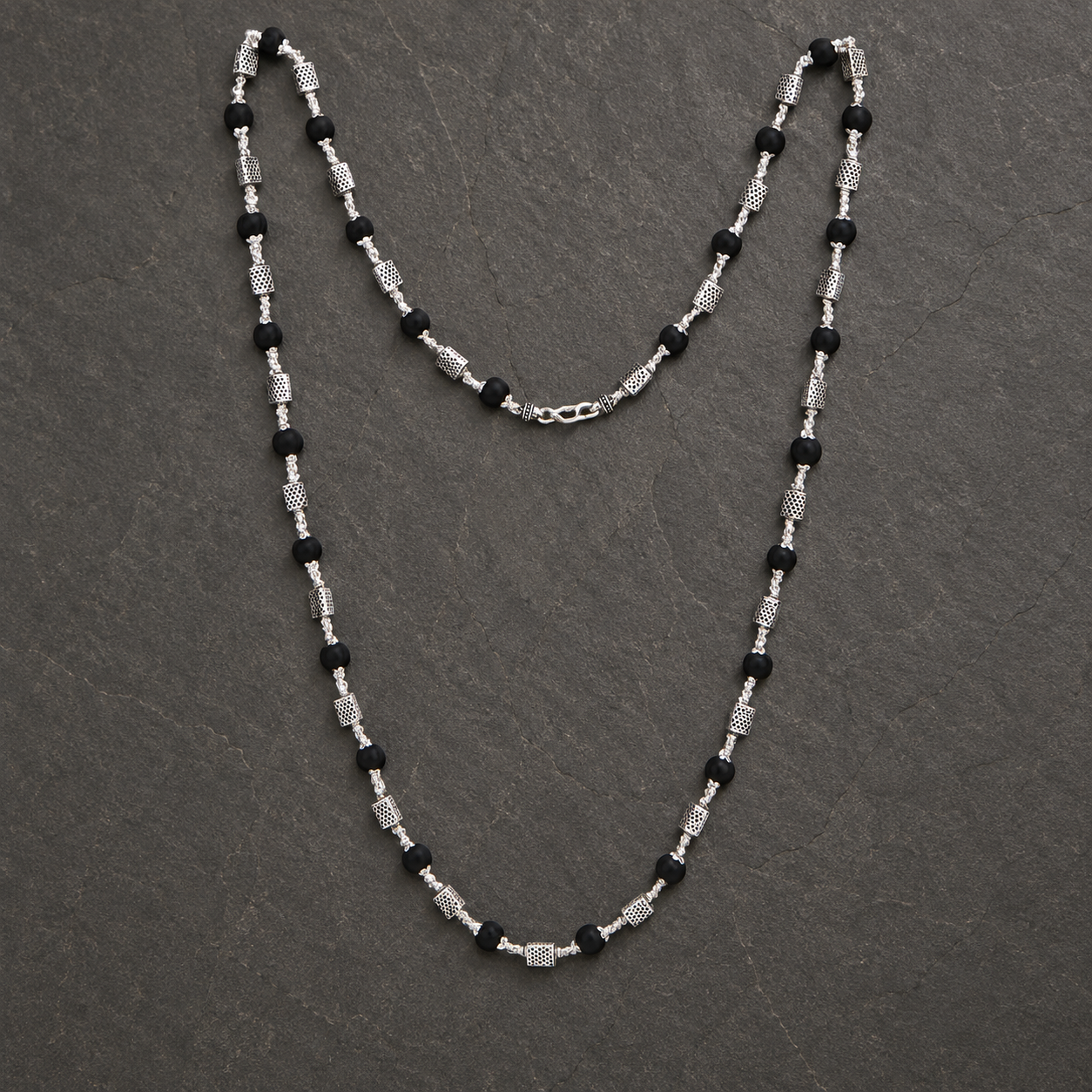 Unisex Karungali mala in 925 silver lifestyle styling