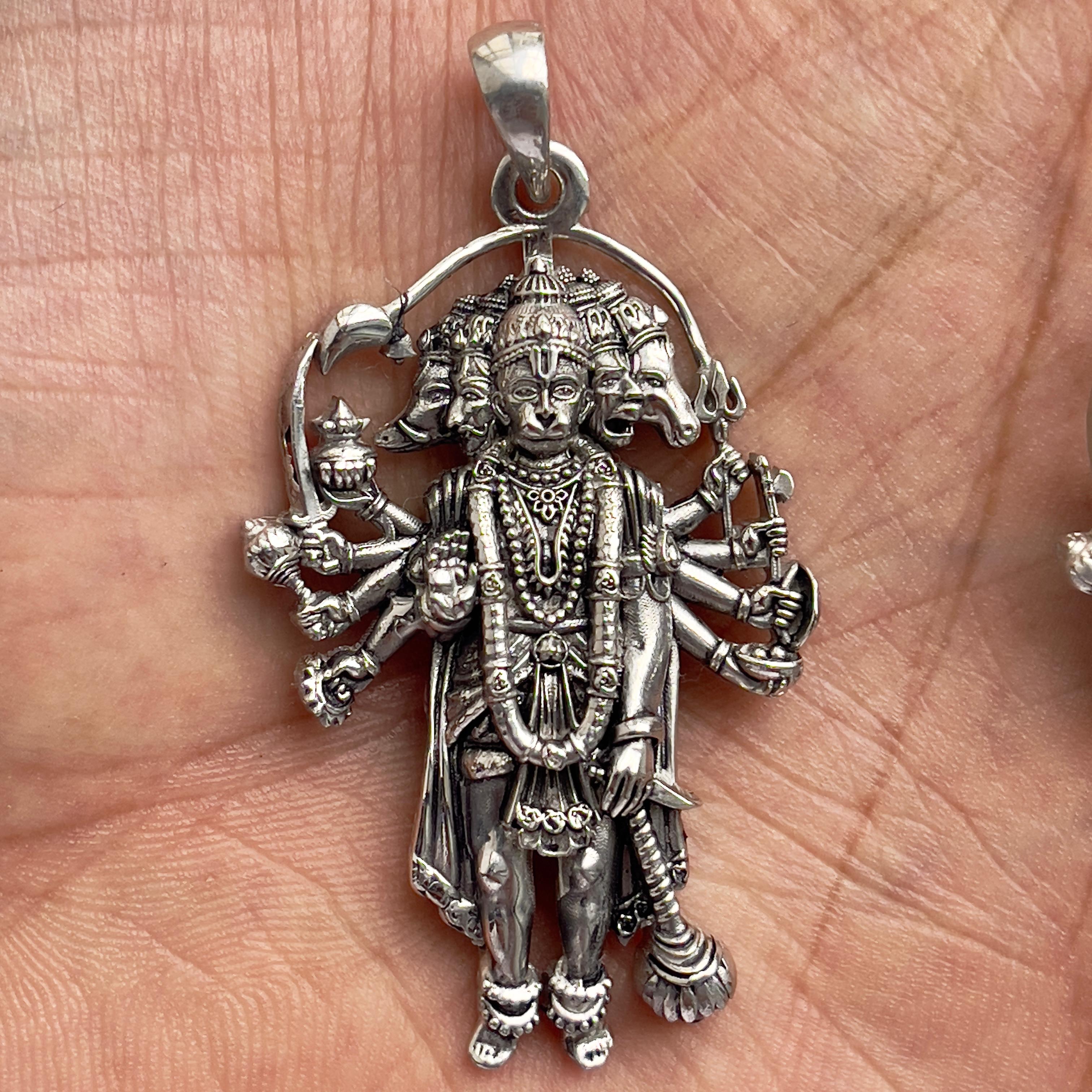 925 Silver Panchmukhi Hanuman Pendant | Oxidized Hindu Amulet