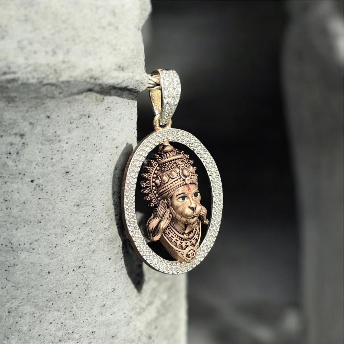 925 silver Hanuman pendant diamond frame angle