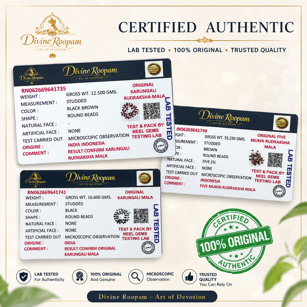 Divine Roopam product authenticity certificate