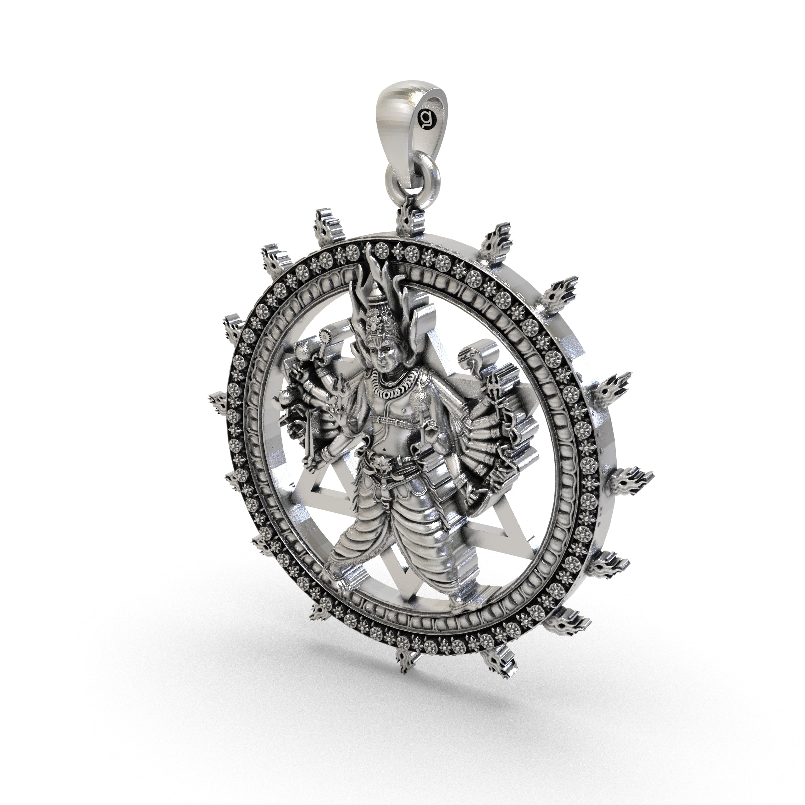 925 Silver Sudarshan Chakra Pendant with Yantra and Vishnu Divine Protection, Power & Energy Shield Necklace